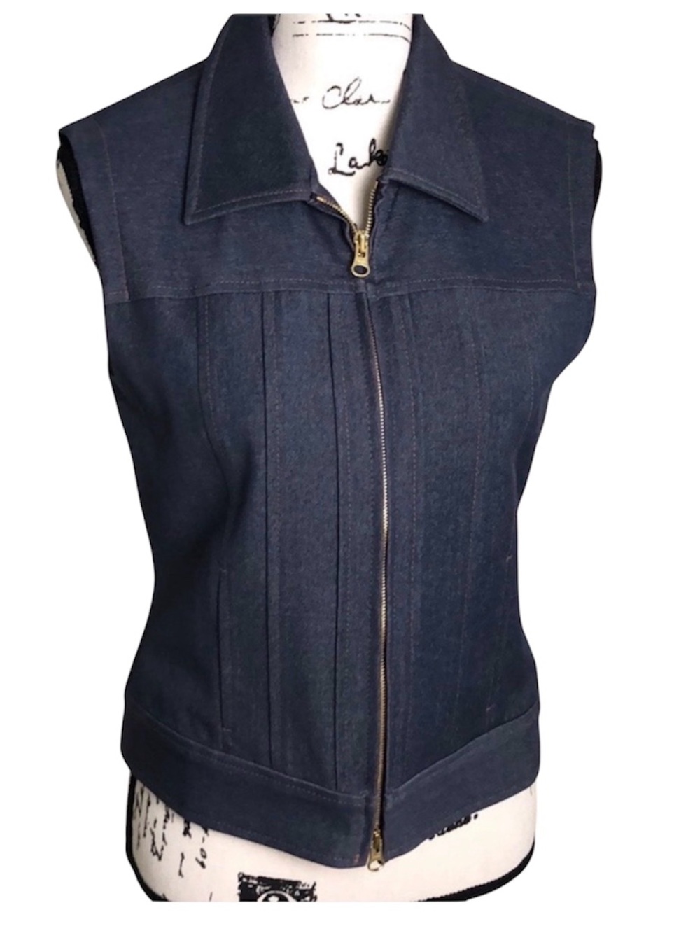 London Jean Denim Women’s Zip Shirt Collared Tank Blouse Top Size S